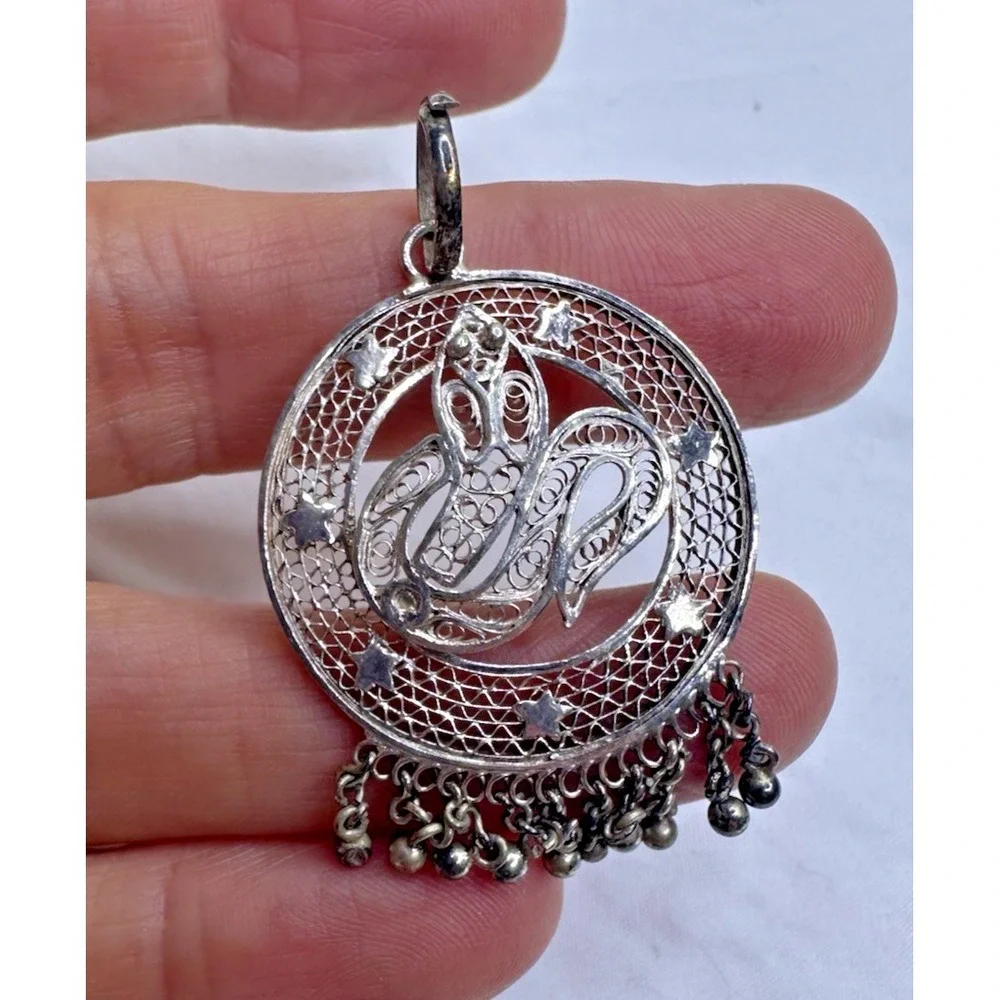Snake Charm Silver Filigree‎ Dangle Charm Balls Stars Round Open Pendant
